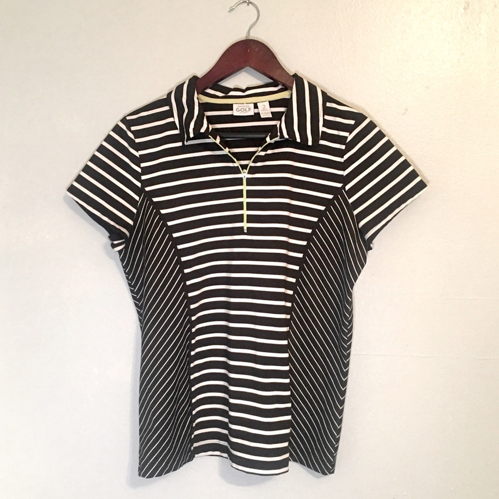 ZENERGY GOLF by Chico's Women's black & white GOLF shirt with zipper SIZE 2